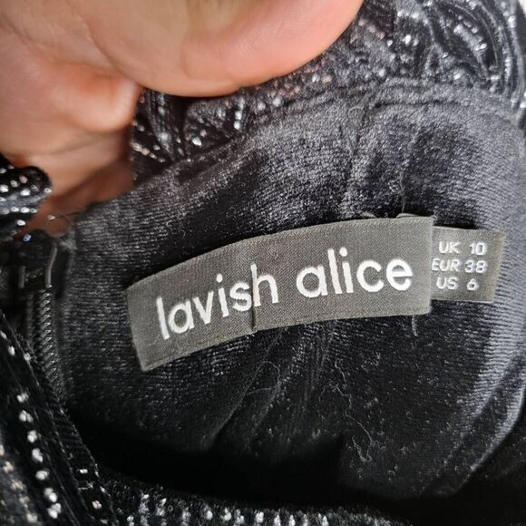 Lavish Alice Off Shoulder Corset Bodice Velvet Diamante Mini Dress Black Size 6 - Picture 11 of 12